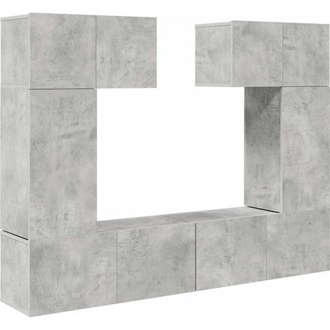 Ensemble de meuble TV 6 pcs, Étagère TV, Meuble de Salon, Gris béton Aggloméré OIB9543E (1/5)