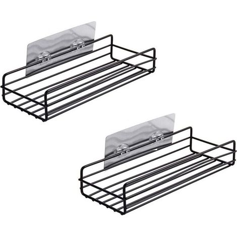 Etagère Auto-Adhésive Salle De Bain Cuisine Sans Perçage - 2 Pièces - Noir (1/5)