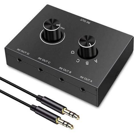 LYERCW - Commutateur audio stéréo bidirectionnel 4 prises jack 3,5 mm, boîtier répartiteur audio 4 entrées 1 sortie casque (1/5)