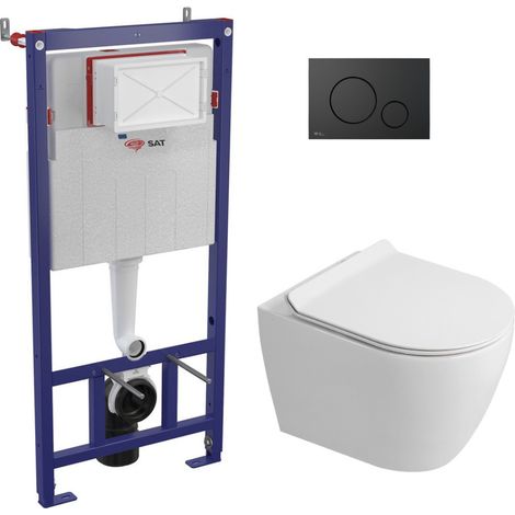 WC-Set Vorwandelement + WC spülrandlos Ceramia PixL mit SoftClose-Sitz + schwarze Platte (STCEPXWT01-IN)