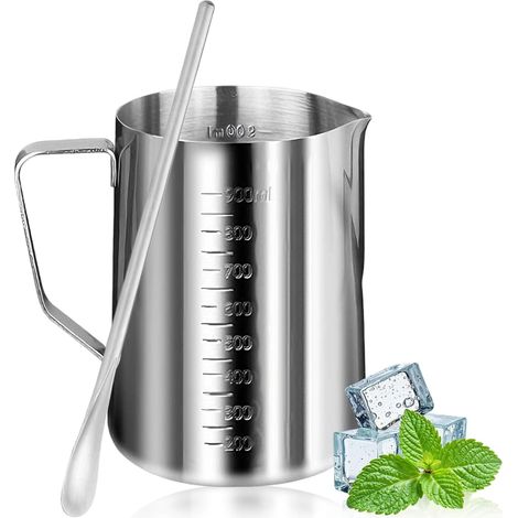 Gobelet doseur de 1 l en acier inoxydable - Pot à lait avec marquage 304 - Verre doseur - Pichet à lait avec mélangeur pour cafetière - Seau à glace - Passe au lave-vaisselle - Argenté (1/5)