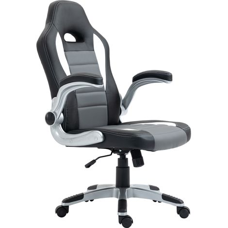 Chaise de bureau réglable, avec accoudoirs rabattables, 5 roulettes, capacité de charge 120 kg, 65 x 69 x 112-122 cm, grise (1/5)