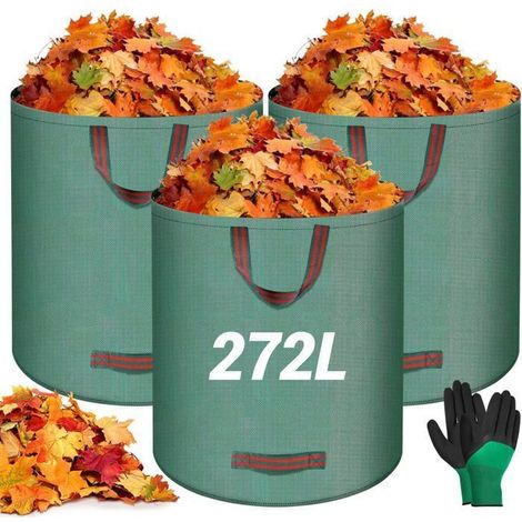Sacs poubelles de jardin robustes 3 sacs de jardin réutilisables avec poignées 272 L, adaptés aux feuilles, déchets, etc. (1/5)