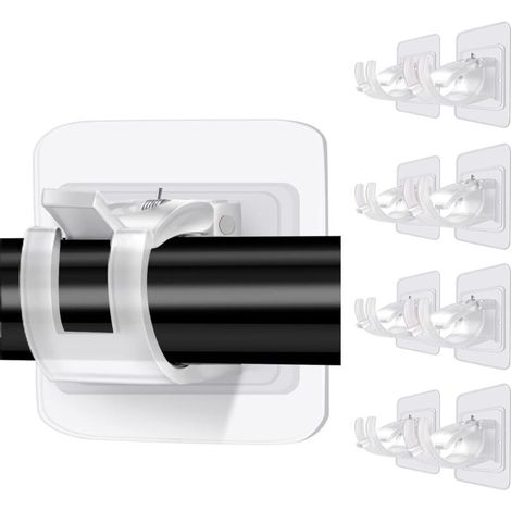 Set of 8 Self-Adhesive Curtain Rod Hooks, Wall-Mounted Ring Clips without Drilling, Adjustable Curtain Rod Brackets (1/5)