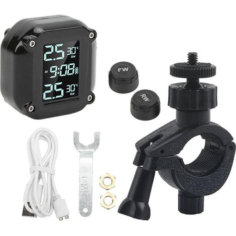 Système TPMS pour moto, alimentation USB, surveillance de la pression des pneus, affichage de la température en temps réel, accessoires de montage résistants, batterie interne (1/5)