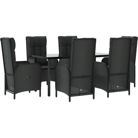 vidaXL Set da Pranzo da Giardino 7 pz Nero con Cuscini in Polyrattan (1/5)