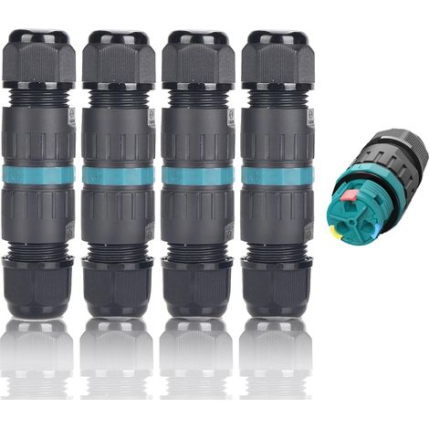 Kabelverbinder Wasserdicht IP68 4 Pack Ø4mm-Ø12mm TÜV-Zertifizierung Verbindungsmuffe mit Klemme Außen 3-polig für Garten Outdoor Boden 2 Wege Wasserdichte Abzweigdose, Schwarz(8 pack) (1/5)
