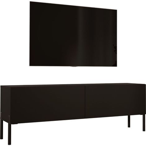 Meuble TV : Noir Mat / Noir Brillant, pieds noires, 140 x 52 x 32 cm (1/5)