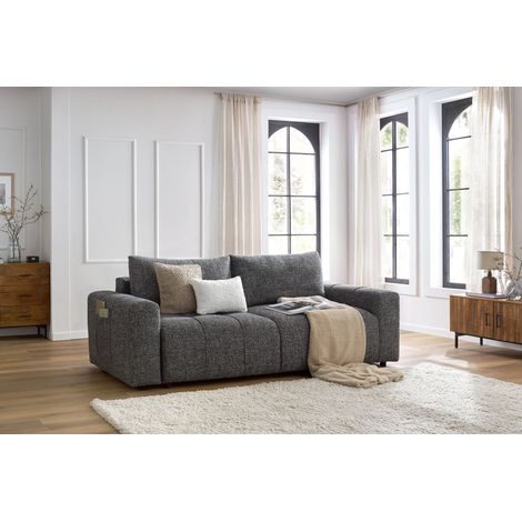 BOBOCHIC - Canapé droit convertible coffre ARSENE Gris foncé (1/5)