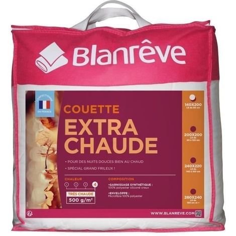 Les Tendances – Couette extra chaude microfibre 140 x 200 cm – Garnissage 500g/m² – Enveloppe 100% polyester – Piquage longiligne – Coloris blanc (1/5)