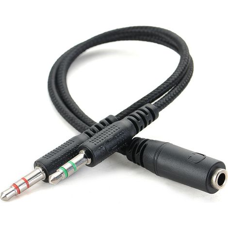 Braided audio cable, 1 to 2 mobile phone/headphone adapter, desktop computer headset audio cable (2 in 1) (1/5)