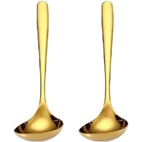 2pcs Louche à soupe, Acier inoxydable 304, Or, Longue poignée antidérapante, Cuisine familiale et camping (1/5)