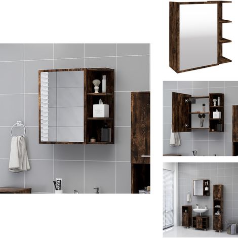 Bad-Spiegelschrank Räuchereiche 62,5x20,5x64 cm Holzwerkstoff - Holzschrank - Badezimmermöbel - Spiegelschrank - Wandmontage - Rauchfarbe (1/5)