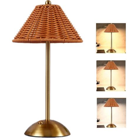 Bohemian rattan table lamp, rechargeable, dimmable, 3 colors, touch control, brown (1/5)