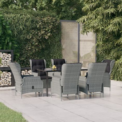 7-tlg. Garten-Essgruppe Hellgrau Poly Rattan