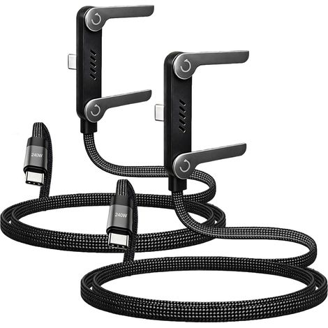 Lot de 2 Câbles USB-C 240W avec Support Téléphone Intégré, 1,5 m, 2en1 Câble Tressé Haute Vitesse pour Smartphones, Laptop, Tablettes et PC, Support Téléphone Intégré (1/5)