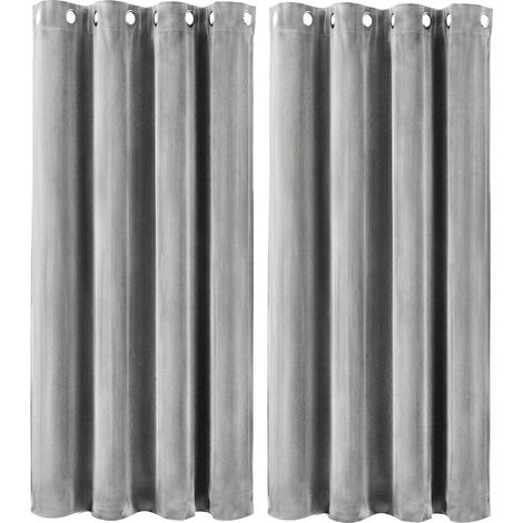 Marlow Thick Thermal Blackout Curtains Velvet 46x54 Inch Eyelet Ring Top Grey (1/5)