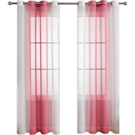2er Set Gardinen Grau Wohnzimmer Vorhänge mit Ösen Gardinen Fenster,Gardine Transparent Ösenschal Vorhang Schlaufen ,Dekoschals für Balkontür Outdoor Curtain – Rosa 132x160cm