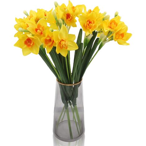 10 künstliche Narzissen (10 Stück), Frühlingsblumen, Seidenblumenarrangements für Heim- und Hochzeitsdekoration (gelb) (1/5)
