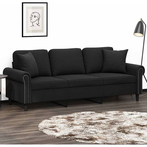 Canapé 3 places en velours noir avec 2 oreillers décoratifs, largeur d’assise 180 cm - PANGIVO (1/5)