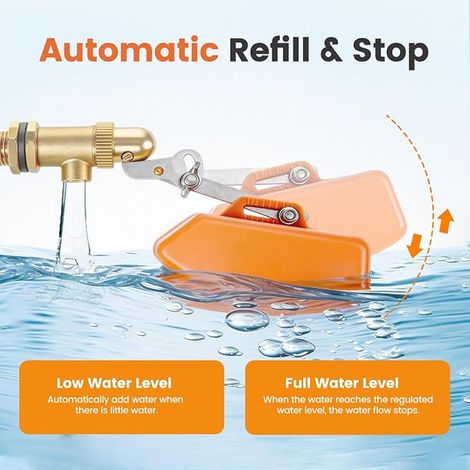 Robinet flotteur 3/4" en laiton 3/4" avec flotteur avec bras réglable Humidificateur automatique pour abreuvoir automatique réservoir d'eau aquarium (orange) (1/4)