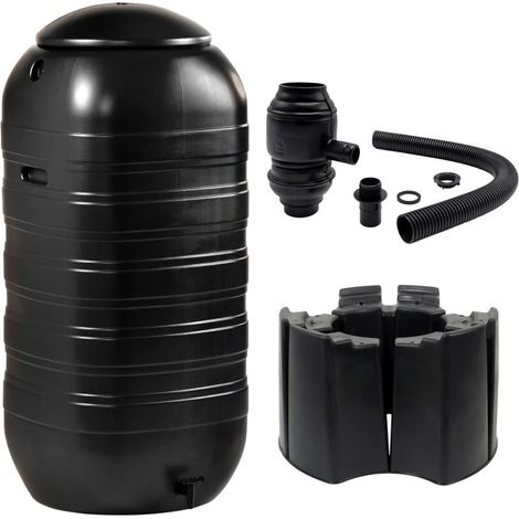 Set Récupérateur d’eau 250L avec pied et connecteur de gouttière - Noir (1/3)