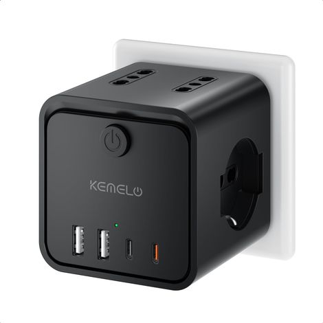 Multiprise électrique 30 W avec 4 prises universelles 10/16 A ITA et Schuko, multiprise avec 2 USB A+2 USB C, prise multiprise plate peu encombrante avec interrupteurs pour maison, bureau (1/5)