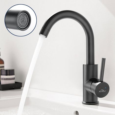 Auralum Grifo de Lavabo Giratorio a 360° Grifo Lavabo de Laón, Mezclador Monomando para Lavabo con aireador desmontable, Adecuado Para Baños & Cocinas (1/5)
