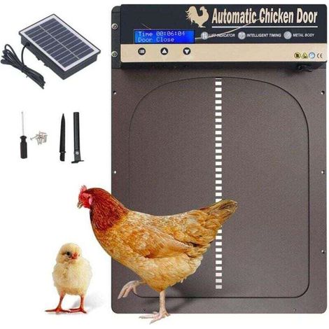 AIPERQ Jeffergarden Porte Poulailler Automatique Solaire, Porte Automatique Poulailler Solaire en métal avec Écran LCD Étanche, Minuterie, Fonction Anti-pincement (1/5)