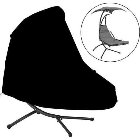 Noir (200 x 120cm(79 x 47in)) Housse Transat Suspendu avec Fermeture Éclair, Housse Bain de Soleil Suspendu Iimperméable, Coupe Vent, Anti UV, 210D Oxford Tissu (1/5)