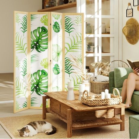 Biombo 4 paneles 160x1,8x170 cm de madera verde, plegable, para oficina, ahorro de espacio – MEUBLIV (1/5)