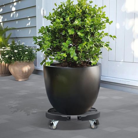 Pflanzenroller Rund Ø 40-54cm Tragkraft 200 KG, Pflanzenroller Außenbereich mit 360 ° Drehbare Rädern Schwerlast und Innen, Rollbrett Pflanzen für den Hausgarten Blumentopf, Schwarz