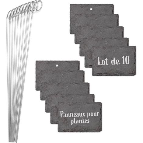 - Étiquettes Plantes en ardoise - Set de 10,Résistant aux intempéries, réutilisable,Inscription individuelle de plantes & herbes,Avec piquets de terre en acier,10 x 7 x 0,5 cm (1/5)