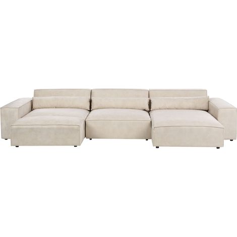 Divano moderno modulare angolare a 3 posti a sinistra con ottomana Divano con rivestimento in velluto Beige Hellnar (1/5)