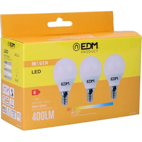 Kit di 3 lampadine LED E14 5W 400lm 3200K - Luce calda - EDM - Rif. 98200 (1/4)