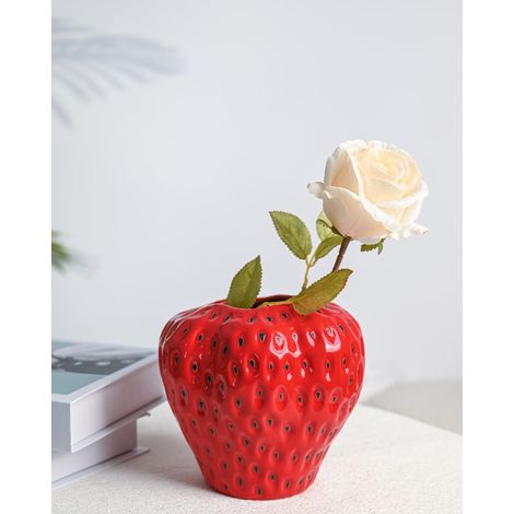 Vase Fraise en céramique, Vase à Fleurs pour décoration d’intérieur colorée et féminine, pour fête, Rouge (1/5)