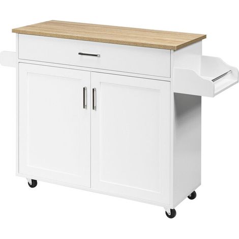 Rolling Kitchen Island Cart with Towel and Spice Rack-White (1/5)