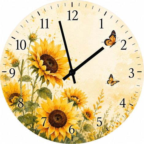 Horloge Murale Verre Tournesols et Papillons 29 cm (1/2)