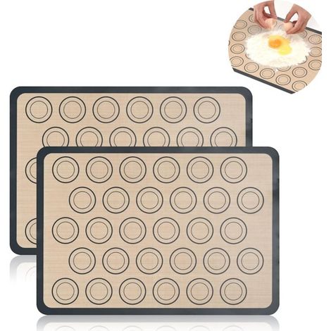 Tapis de cuisson en silicone (2 pièces) - Ustensiles de cuisine - Tapis de cuisson - Motif circulaire - Idéal pour la confection de macarons - Silicone - Gris/beige (1/5)