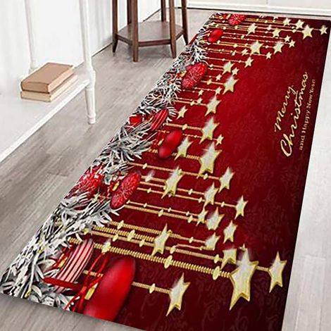 Tapis De Bienvenue De Noël - Motif Père Noël Bonhomme De Neige Flocon De Neige - Pour Intérieur Porte Cuisine Salle De Bain Chambre - 60 x 180 cm (1/5)