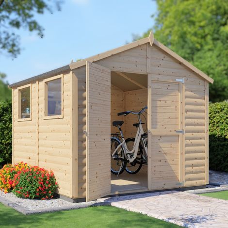 Abri de jardin bois Bertilo Blockhaus XL 19mm avec plancher 5,83m² naturel