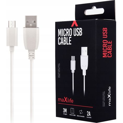 Câble microUSB Maxlife 3 m 2 A blanc (1/5)