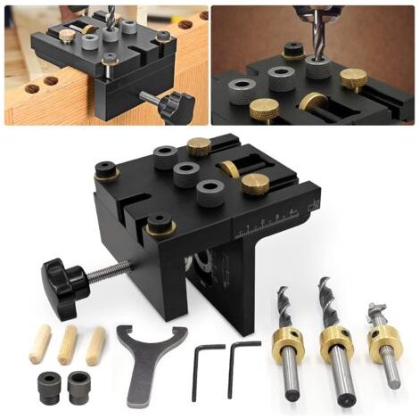 Kit de gabarit de Positionnement 6/8/10/15 mm trou de poche 3 en 1 avec clip de positionnement Guide de perçage réglable localisateur de perforateur pour meubles (1/5)