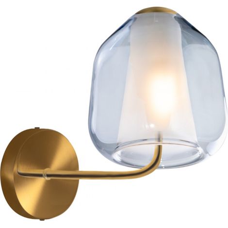 Applique moderna top light double skin 1176 a beta e27 led vetro lampada parete, vetro blu, finitura metallo ottone satinato