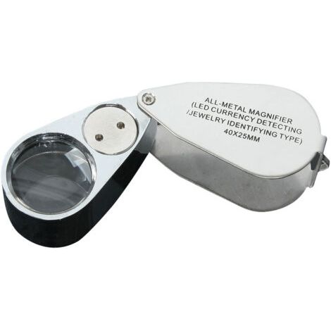 40X Juwelierlupe, zusammenklappbare Metalllupe mit UV-LED-Licht für Diamanten, Juweliere, Münzen (Währungserkennung/Schmuckidentifikation) (1/5)
