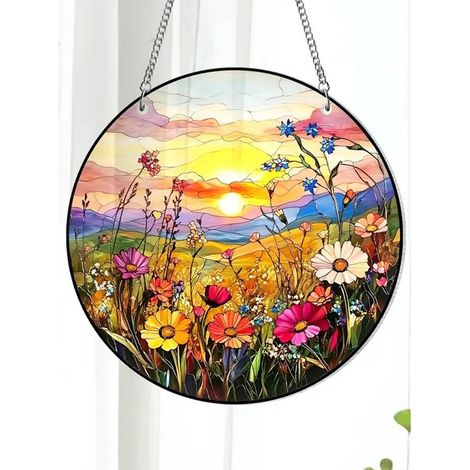 Hängendes Fenster mit Wildblumen, 15 cm, florales Buntglas, Sonnenfänger (1/5)