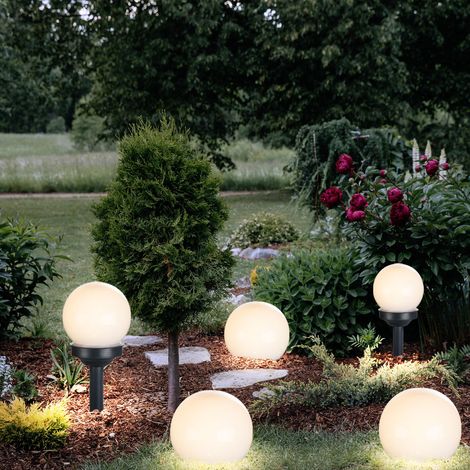 Boule lumineuse solaire 10 cm boule lumineuse solaire jardin LED décoration de jardin boule solaire pour extérieur petit, durée d'éclairage environ 6-8 heures, H 38 cm, lot de 5 (1/5)