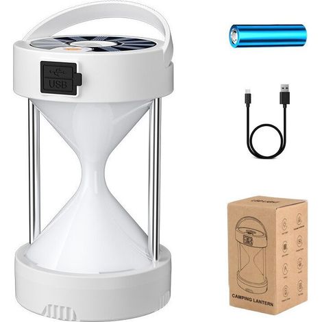 Linterna solar recargable para camping, linterna LED con batería de 1800 mAh, luz para senderismo, luz solar para tiendas de campaña al aire libre para camping/pesca/cortes de luz, blanca
