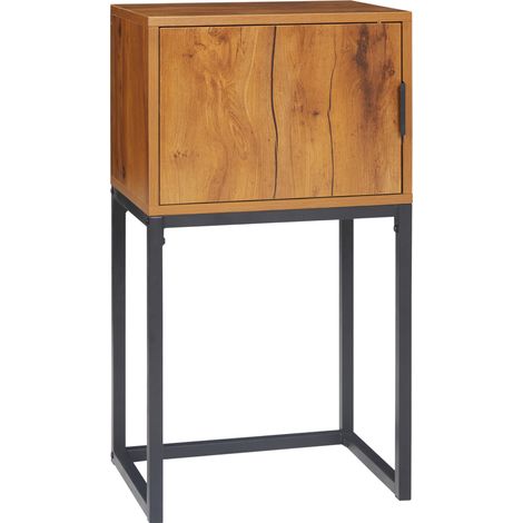 Console industrielle avec armoire, table d'appoint en métal et bois, 40x30x76 cm, couleur naturelle (1/5)