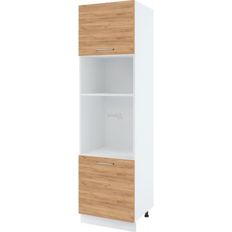Colonne de cuisine pour micro-onde et four encastrable Bellissi Chene 2 portes L 60 cm -  Porte avec poignée apparente  Décor chêne brut